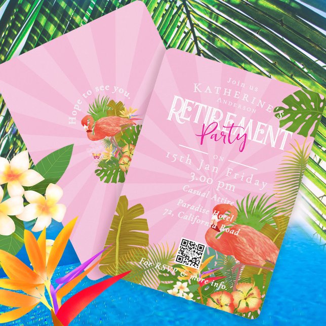 Invitation Flamingo Florida Tropical Pink Retirement (Flamingo Tropical Retirement Party Invitation Card.)