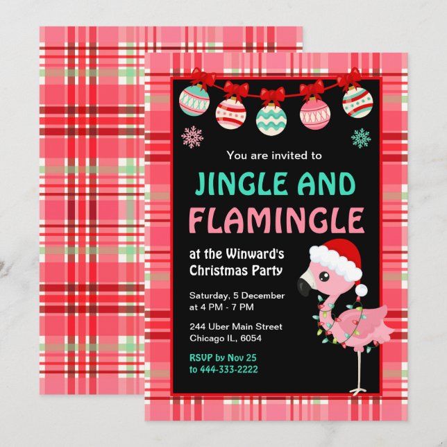 Invitation Flamingo Holiday Christmas Party (Devant / Derrière)