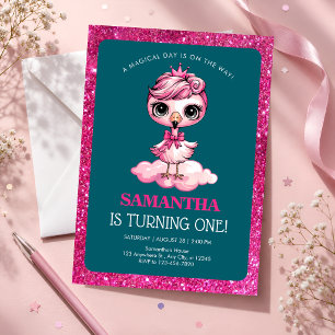 Invitation Flamingo Rose 1er Anniversaire