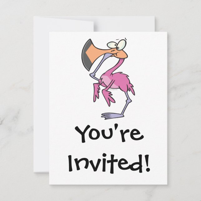 Invitation Flamingo rose drôle avec pied dans la bouche (Devant)