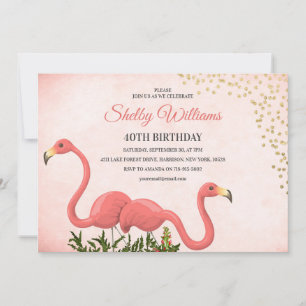 Invitation Flamingo rose pour 40e anniversaire