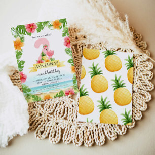 Invitation Flamingo Rose Tropical Fille Été 2ème