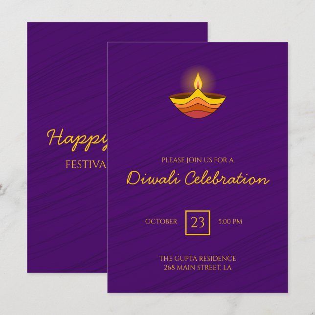 Invitation flamme de bougie sur Arrière - plan violet (Devant / Derrière)