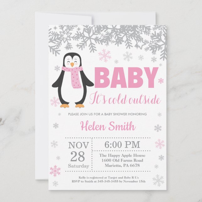 Invitation Flamme de neige Baby shower de la fille rose d'hiv (Devant)