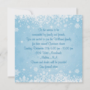 Invitation Flamme de neige blanche à la fête de Noël bleue
