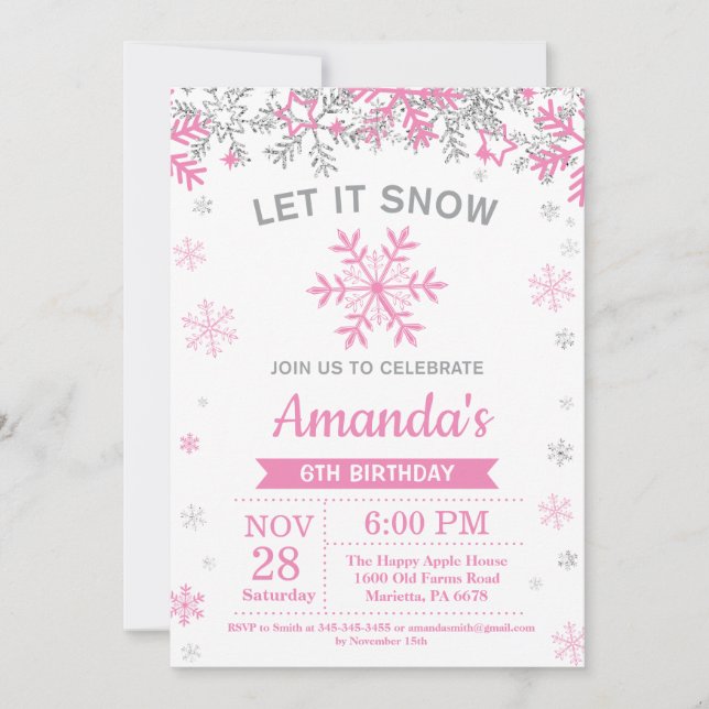 Invitation Flamme de neige d'hiver Anniversaire des filles ro (Devant)