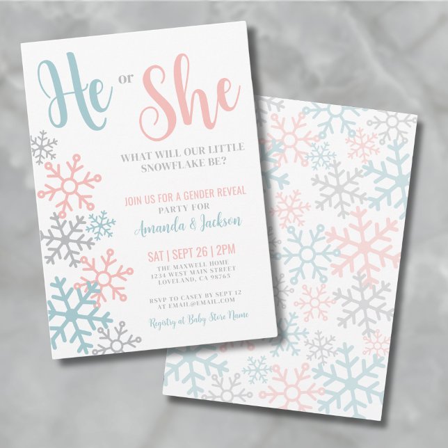 Invitation Flamme de neige d'hiver Fête de révélation de genr (Winter Gender Reveal Invitation)