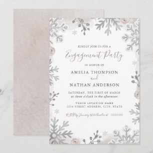 Invitation Flamme de neige d'hiver Fête d'engagement Silver B