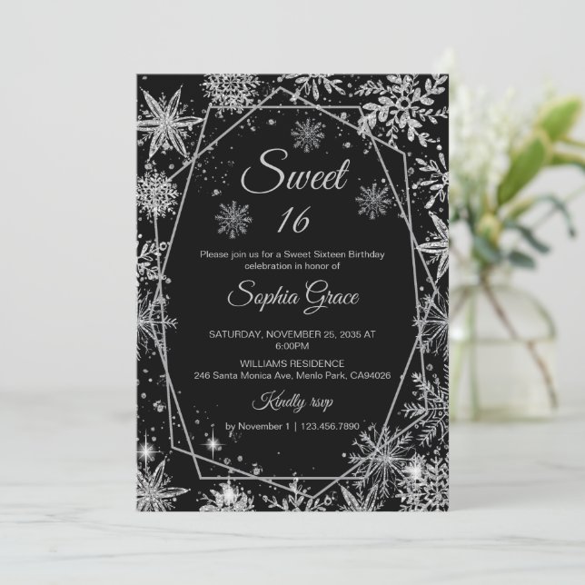Invitation Flamme de neige d'hiver Sweet 16 fête d'anniversai (Debout devant)