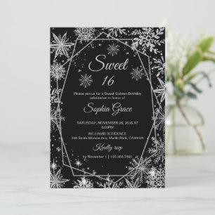 Invitation Flamme de neige d'hiver Sweet 16 fête d'anniversai