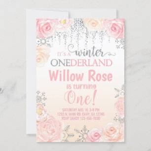 Invitation Flamme de neige fille d'hiver 1er premier annivers