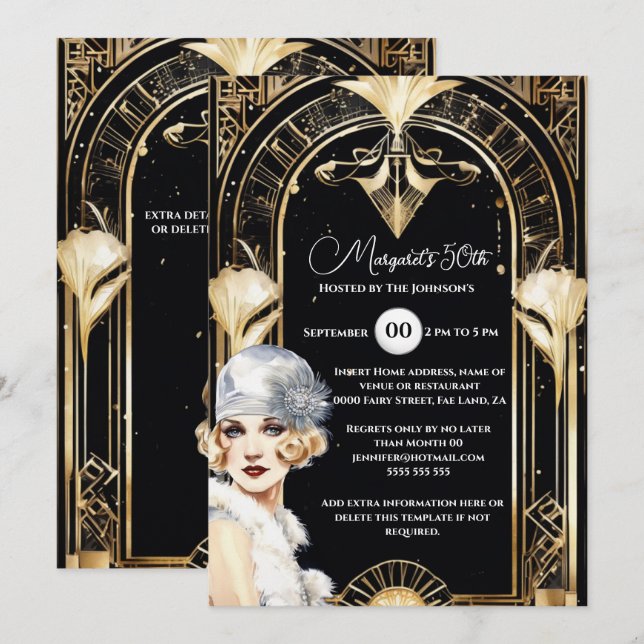 Invitation Flamme fille des années 1920 rugissant des années  (Devant / Derrière)