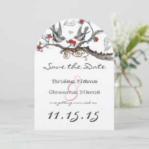 Invitation Flamme Rouge Gris Vintage Oiseaux Mariage Enregist