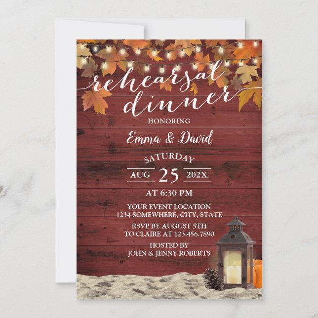 Invitation Flamme Rustique Automne Rouge Grange Dîner de répé (Devant)