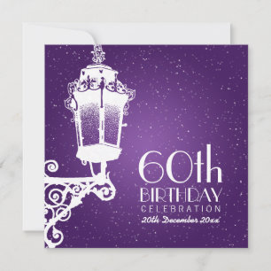 Invitation Flamme Vintage violette élégante du 60e anniversai