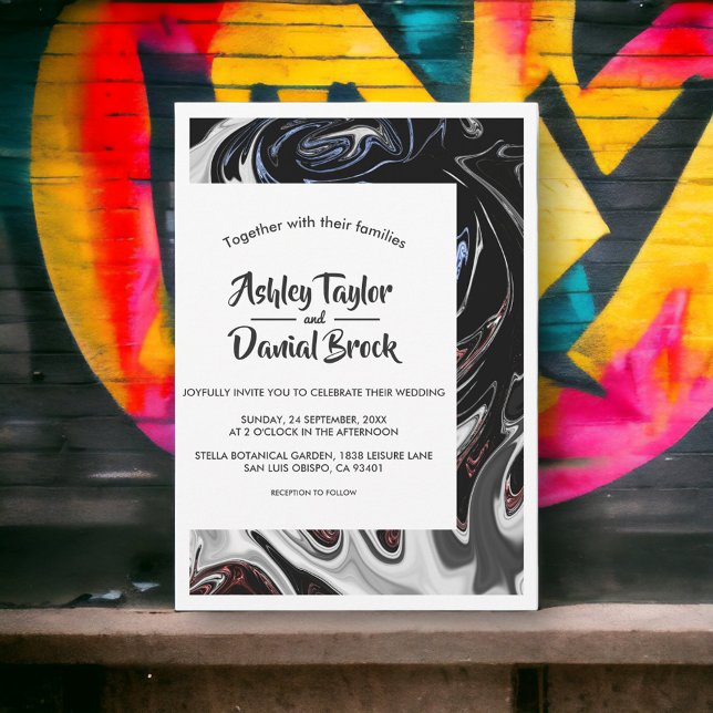 Invitation Flammes bleu noir minimal Mariage Abstrait (Créateur téléchargé)