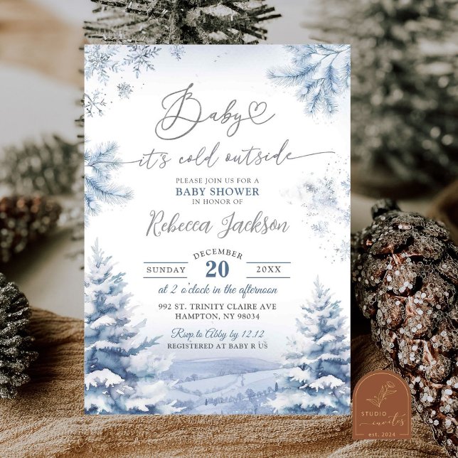 Invitation Flammes de neige argentées Baby shower d'arbre de  (Créateur téléchargé)