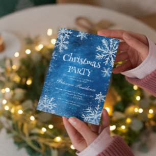 Invitation Flammes de neige blanches et fête de Noël bleue