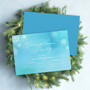 Invitation Flammes de neige bleu aquarelle fête de Noël