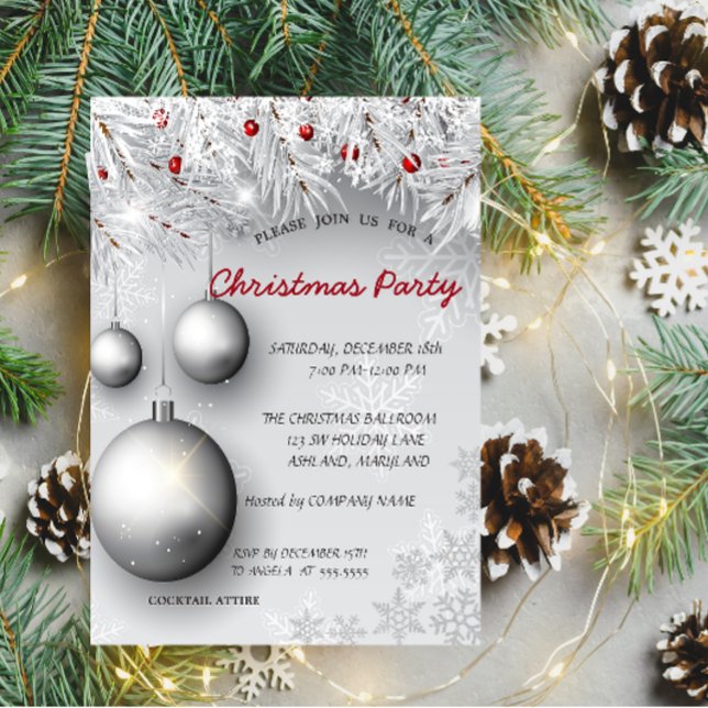Invitation Flammes de neige, Boules, Arbre fête de Noël d'ent (Créateur téléchargé)