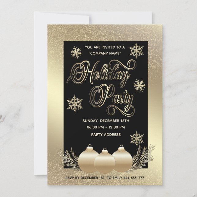 Invitation Flammes de neige de luxe or fête de Noël d'entrepr (Devant)