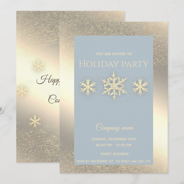 Invitation Flammes de neige de luxe or fête de Noël d'entrepr (Devant / Derrière)