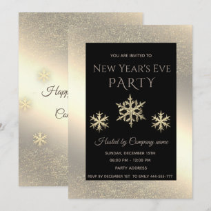 Invitation Flammes de neige de luxe or fête du Nouvel An