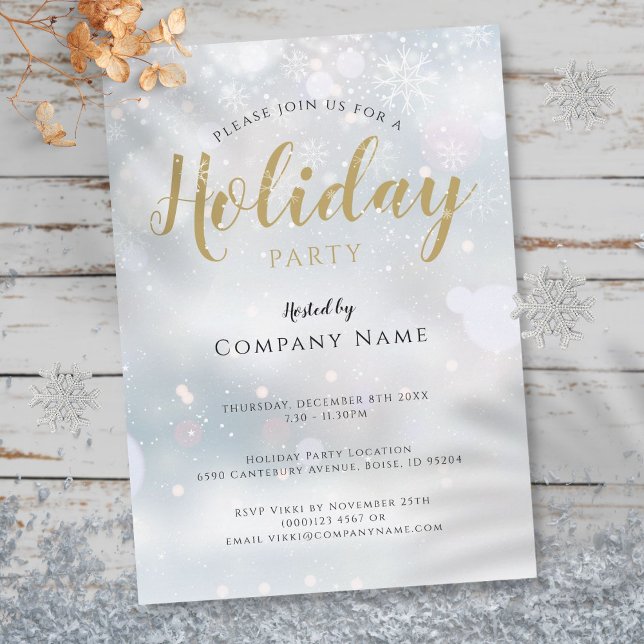 Invitation Flammes de neige de Noël Fête d'entreprise (Christmas Snowflakes Corporate Holiday Party Invitation)
