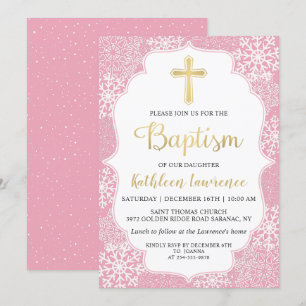 Invitation Flammes de neige d'hiver Baptême de fille en or ro