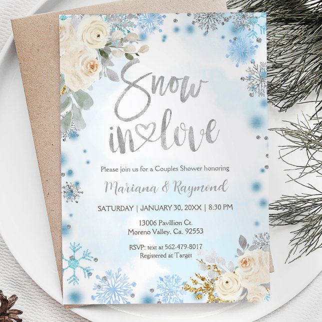 Invitation Flammes De Neige D'Hiver Neige En Amour Couples Do (Créateur téléchargé)