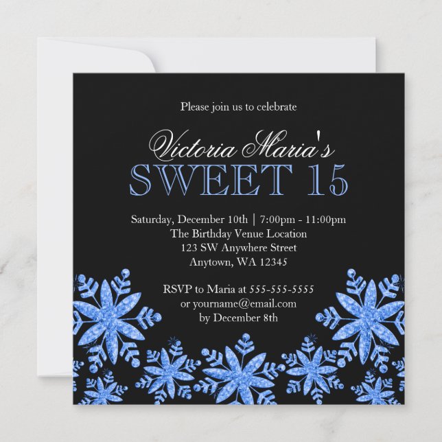 Invitation Flammes de neige étincelantes Blue Sweet 15 Winter (Devant)