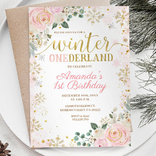 Invitation Flammes de neige rose Floral Anniversaire de l'hiv