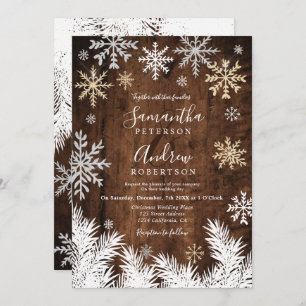 Invitation Flammes de neige rustiques bois hiver mariage de N