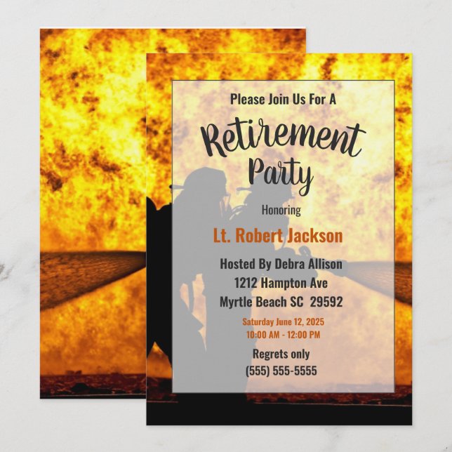 Invitation Flammes de pompiers / Flammes chef de la retraite (Devant / Derrière)