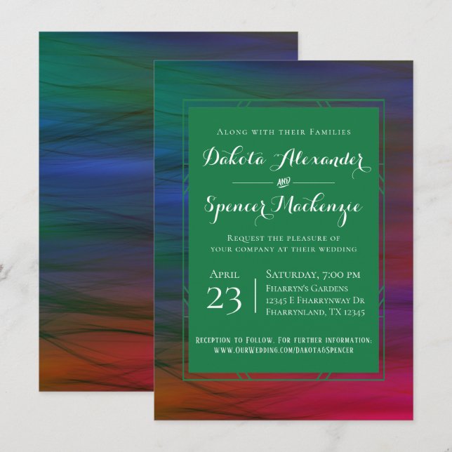 Invitation Flammes vibrantes | Mariage d'aquarelle de teint d (Devant / Derrière)