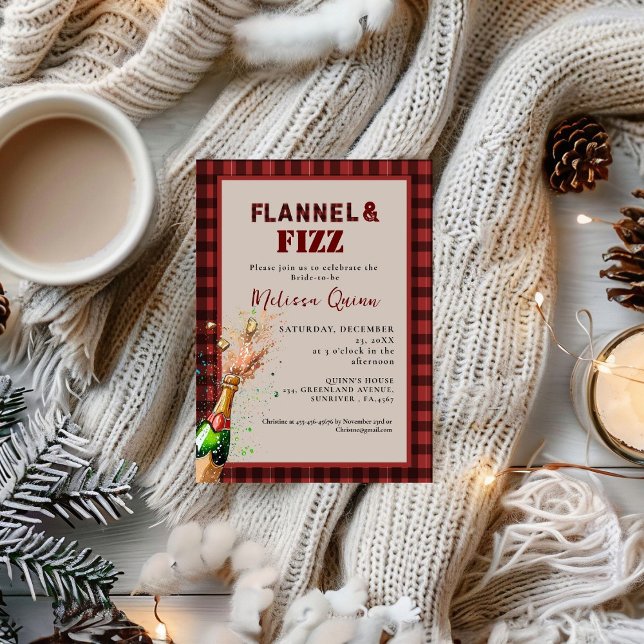 Invitation Flannel & fizz douche d'hiver rouge et noire (Créateur téléchargé)