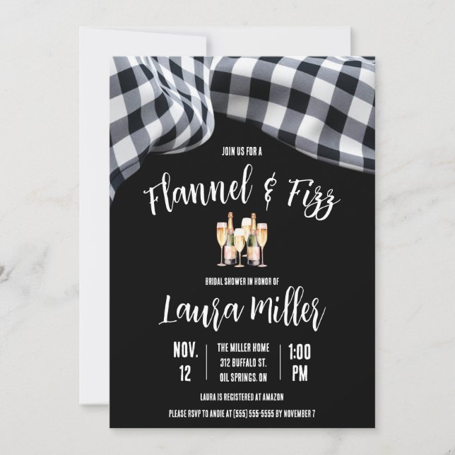 Invitation Flannel & Fizz, Plaid, Fête des mariées Champagne (Devant)
