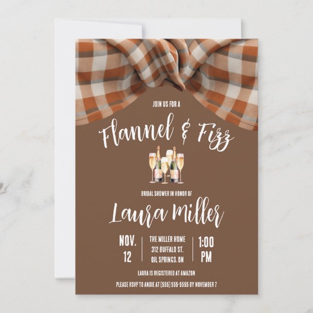 Invitation Flannel & Fizz, Plaid, Fête des mariées Champagne (Devant)