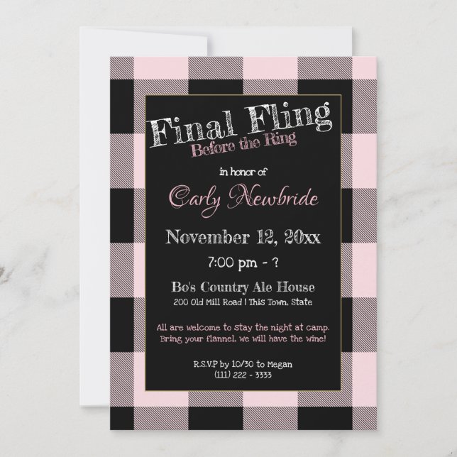 Invitation Flannel Girls Night Out Bachelorette Party (Devant)