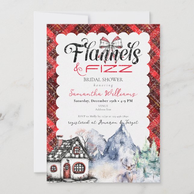 Invitation Flannelle Tartan Rustique & Fête des mariées d'hiv (Devant)