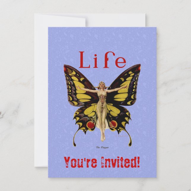Invitation Flapper Butterfly Flying Woman Illustration (Devant)
