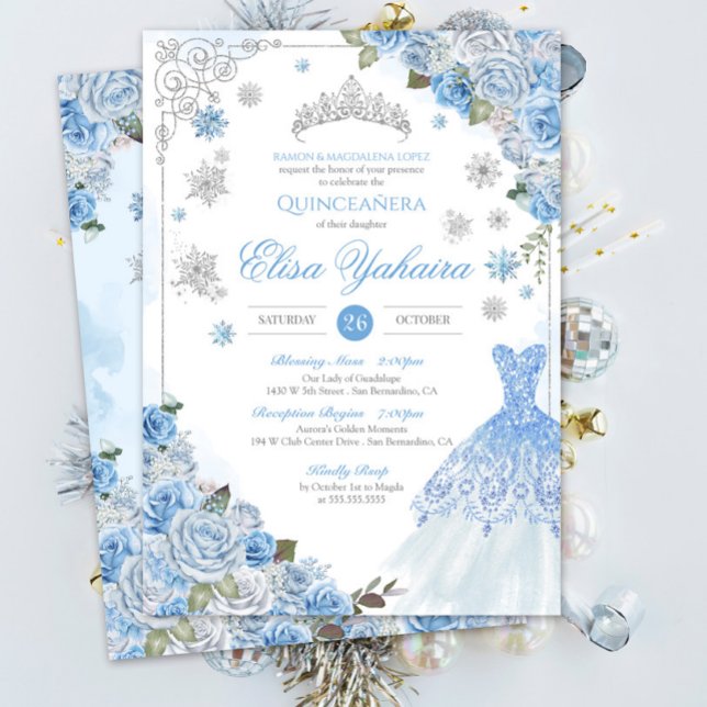 Invitation Fléau de neige bleu pâle Quinceanera d'hiver (Créateur téléchargé)