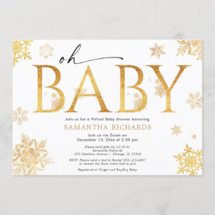 Invitation Fléaux de neige en or baby shower virtuel sans sex