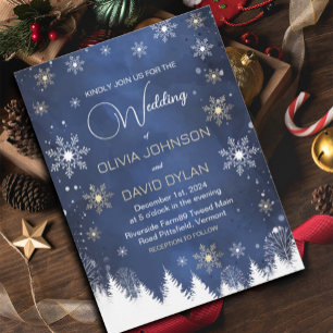 Invitation Flèche de neige moderne Marine et Mariage d'or