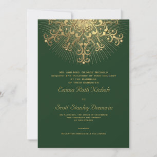 Invitation Flèche dorée sur le vert élégant mariage d'hiver