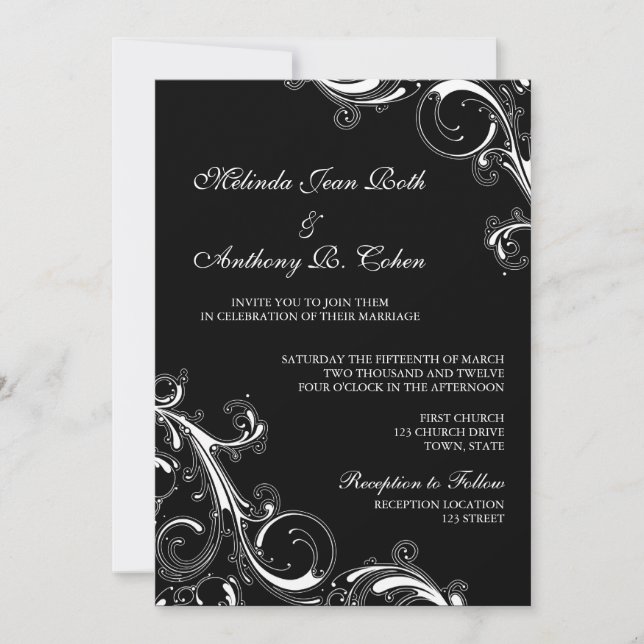 Invitation Flèche en fibre noire avec Mariage blanc 5x7 (Devant)