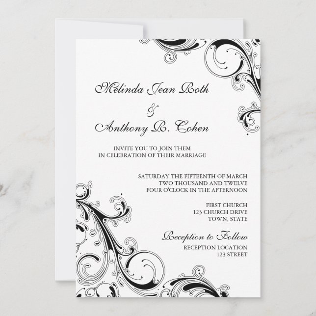 Invitation Flèche en fibre noire avec Mariage blanc 5x7 (Devant)