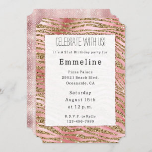 Invitation Flèche rose Parties scintillant Gold Zebra