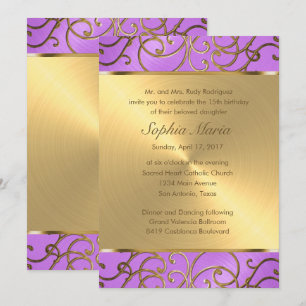 Invitation Flèche violet de l'orchidée Quinceanera et perruqu