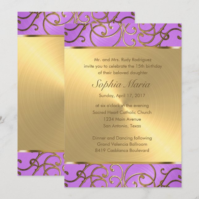 Invitation Flèche violet de l'orchidée Quinceanera et perruqu (Devant / Derrière)